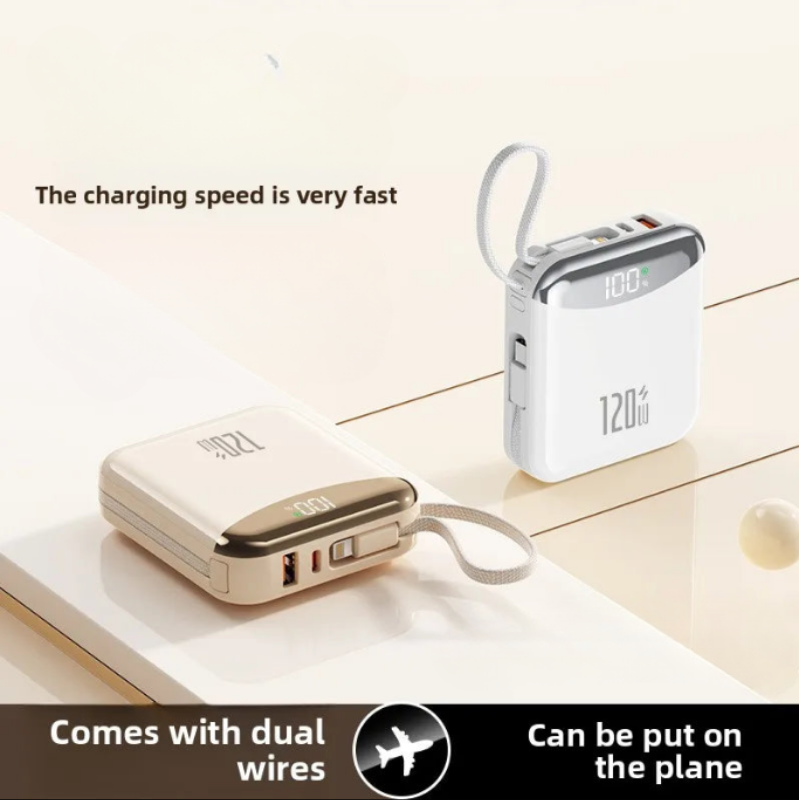 ⚡ 120W Portable Power Bank | Dual Cable & Quick Charge